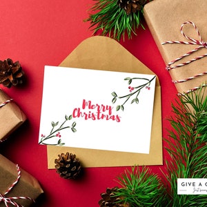 Printable Christmas Greeting Card With 5 Font Options, Christmas Card PDF, Instant Download 7&quot;x5&quot; Cards For Christmas