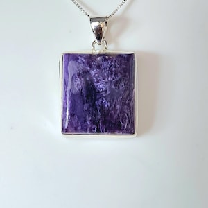 925 Sterling Silver Charoite Pendant With Adjustable Box Chain