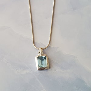 925 Sterling Silver Blue Topaz Rectangle Pendant, with 18 to 20 inches adjustable chain