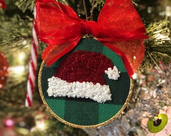 Santa Hoed Geborduurd Kerst Ornament