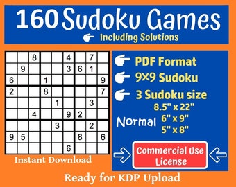 KDP 160 Sudoku Puzzles Kinder und Erwachsene - Kommerzielle Nutzungslizenz - KDP Kindle Direct Publishing Bereit zum Hochladen - Normal