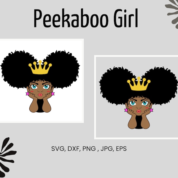 Peekaboo girl, Peekaboo Download, Peekaboo princess svg, African American clipart, Black princess,  Instant Download, Clipart Graphic