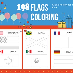 Banderas Páginas para colorear imprimibles para niños / Archivo PDF Carta de EE. UU. / Descarga instantánea KDP / Libro para colorear para niños imagen 1