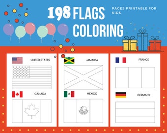 Flags Coloring Pages Printable for Kids | PDF File US Letter | Instant Download KDP | Coloring Book for Kids