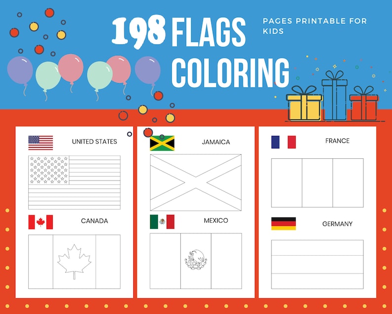 Banderas Páginas para colorear imprimibles para niños / Archivo PDF Carta de EE. UU. / Descarga instantánea KDP / Libro para colorear para niños imagen 1