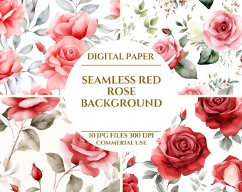 Seamless Red Rose Background Digital Paper, Blooming Elegance Seamless Red Rose Background, Digital Paper Collection, Digital Download
