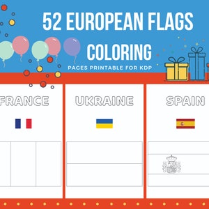 Páginas para colorear de banderas europeas imprimibles para niños / Archivo PDF Carta de EE. UU. / Descarga instantánea KDP / Libro para colorear para niños imagen 1