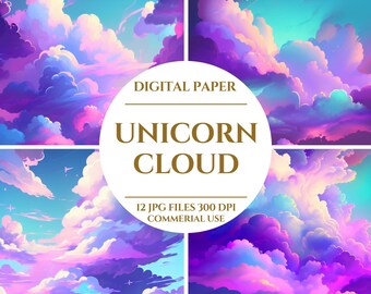 Unicorn Cloud Digital Paper, Whimsical Wonders Unicorn Cloud Collection, Dreamy Delights Unveiling the Beauty of Unicorn, Digital Download