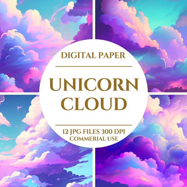 Unicorn Cloud Digital Paper, Whimsical Wonders Unicorn Cloud Collection, Dreamy Delights Unveiling the Beauty of Unicorn, Digital Download