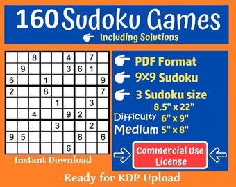 KDP 160 Sudoku Puzzles für Erwachsene - Kommerzielle Nutzungslizenz - KDP Kindle Direct Publishing Bereit zum Hochladen - Schwierigkeit Mittel