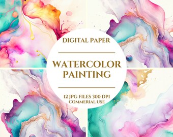 Papel Digital de pintura de acuarela, colección de papel Digital cautivadora de sueños de acuarela, acuarela de pinceladas de agua, descarga Digital