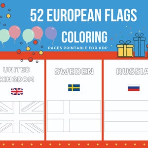 Páginas para colorear de banderas europeas imprimibles para niños / Archivo PDF Carta de EE. UU. / Descarga instantánea KDP / Libro para colorear para niños imagen 2