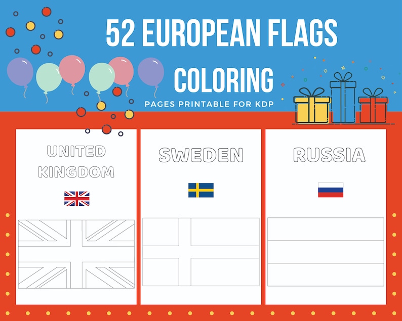 Páginas para colorear de banderas europeas imprimibles para niños / Archivo PDF Carta de EE. UU. / Descarga instantánea KDP / Libro para colorear para niños imagen 2