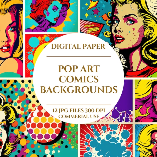 Pop Art Comics Backgrounds Digital Paper, Comic Book Theme Backgrounds, comics backgrounds, Pop Art, Commercial Use, Digital Download