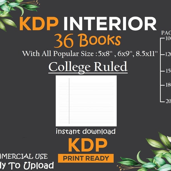 College Ruled Pages - KDP Interior Download - Kindle Direct Publishing for Notebooks, Diaries, Low Content