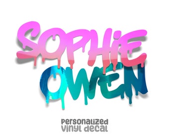 Holographic, Glitter, Glow in the Dark - Custom Vinyl Decal - Personalized Names or Words - Paint Drip - Sophie