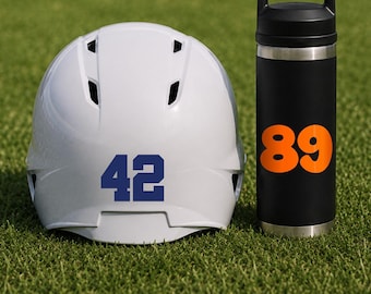 2" jersey number decal, helmet numbers, team numbers stickers