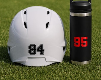 1.5" jersey number decal, helmet numbers, team numbers stickers