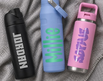 Water bottle name sticker 5" - Choose a font - basic colors, glossy, matte