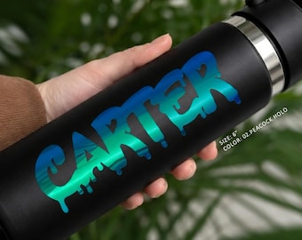 Cut out name sticker, water bottle sticker, graffiti, paint drip