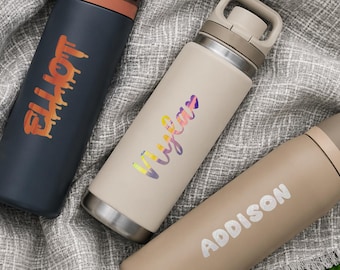 4" Water bottle name sticker - Choose a font - Holographic, glitter, glow in the dark stickers