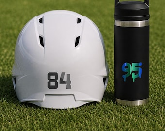 1.5" jersey number decal, helmet numbers, team numbers stickers