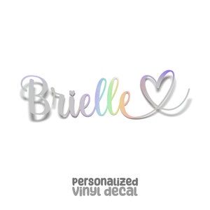 Holographic, Glitter, Glow in the Dark - Custom Vinyl Decal - Personalized Names with Heart - Brielle