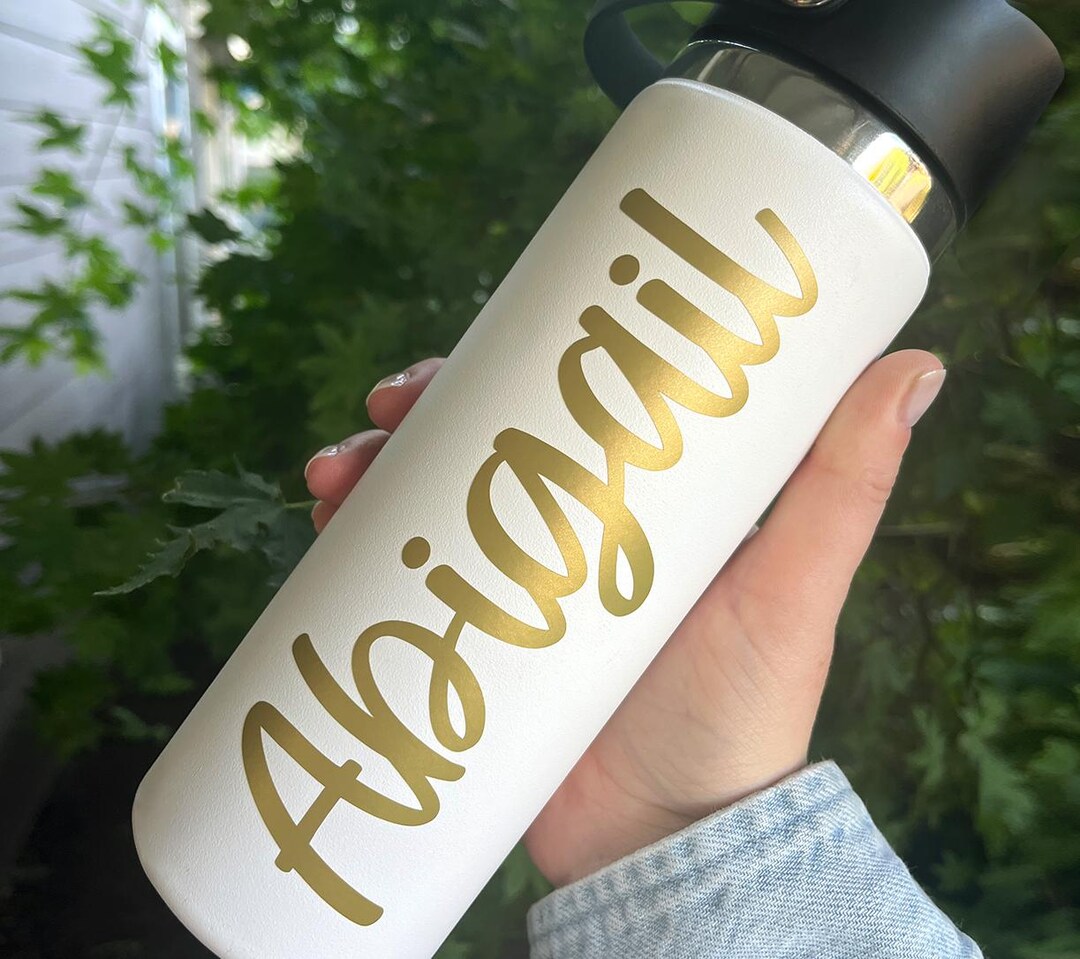 Personalized Name Vinyl Decal, Holographic Water Bottle Decal, Script ...