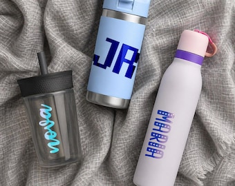 Small water bottle name sticker 3" - Choose a font - Holographic, glitter, glow in the dark stickers, kids water bottle, initials