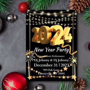 Invitations à la fête de bonne année 2024 | Nouvel An personnalisé | Carte personnalisée du Nouvel An | Téléchargement numérique de la fête de bonne année 2024