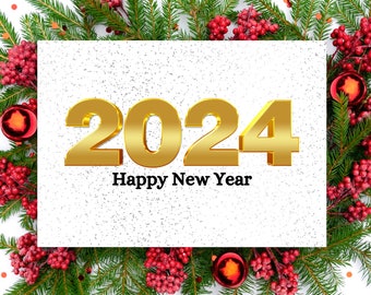 Happy New Year Karte Digitaler Download | 2024 frohes neues Jahr | Neujahrs-Grußkarte | Personalisierte Neujahrskarte