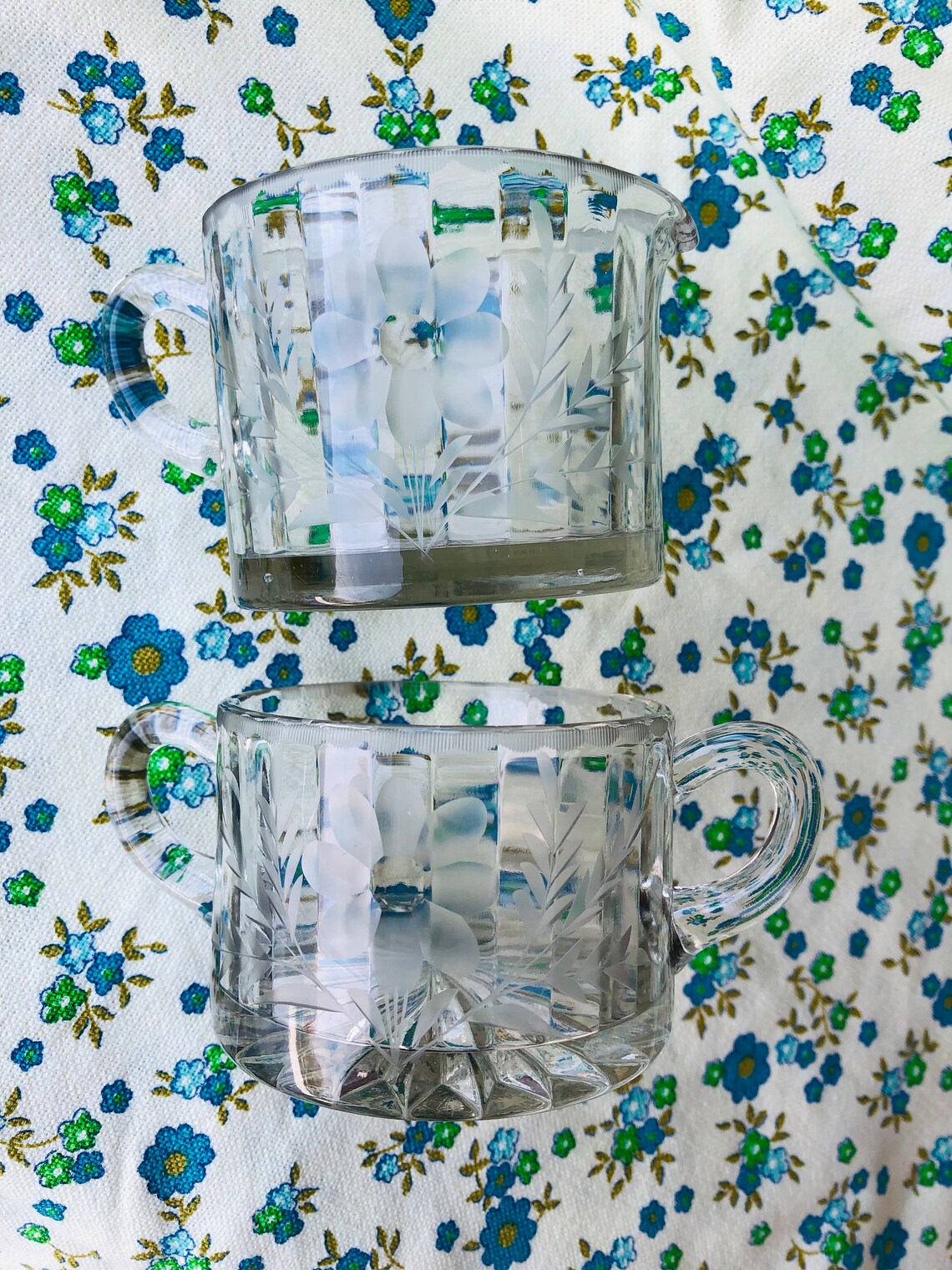 Vintage Cut Glass Creamer & Sugar Bowl Clear Glass Depression Etsy