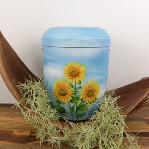 Urn Sunflower Artist Urn Human Ash Hand Painted Urn Keepsake Memorial Biodegradable Urn Funeral Urns Eco-friendly Cremation Urn Flowers Urn