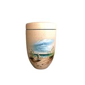 Biodegradable Urn Shell Limestone Artist Urn Beach Hand-Painted Urn Ocean Keepsake Memorial Cremation Urn Funeral Urns Box for Burial