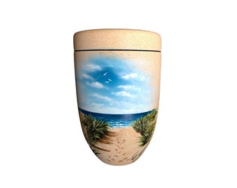 Urn Ocean Artist Urn Human Ash Hand Painted Urn Keepsake Memorial Biodegradable Urn Cremation Urn Funeral Urns Eco-friendly Box for Burial