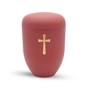 Urna roja Urna biodegradable con santa cruz para cenizas funerarias Urna de cremación pintada a mano Urna funeraria Urna personalizada Urna de recuerdo para humanos