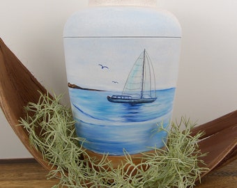 Hand-Painted Yacht-on-Water Artist Urn