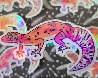 Pegatina de vinilo con diseño de gecko leopardo y reptil holográfico
