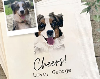 Personalized Pet Portrait Cocktail Napkins - Perfect for Weddings and Special Occasions! Dog cocktail napkins, Custom cocktail Napkins