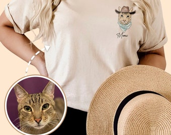 Individuelles Haustier-Porträt-Shirt | Personalisiertes Aquarell-Katzenportrait, individuelles Aquarell-Haustierportrait – ein perfektes Haustier-Muttertagsgeschenk