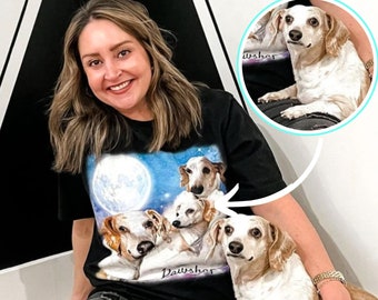 Custom Pet Portrait space shirt Using Pet Photo + Name Custom Dog Personalized T-Shirt Photo Tee Dog Dad Dog Mom Gift by Pawshaped