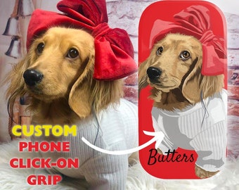 Phone Click-On Grip - Custom Hand Drawn Phone Grip Case iPhone Android Custom Illustration Pet