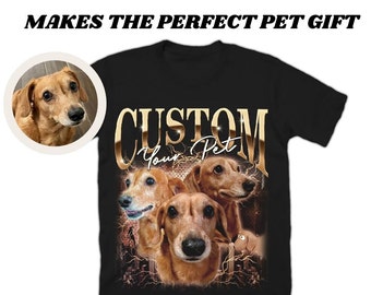 Custom Vintage Hip Hop Vintage Pet Tee - Personalized with Your Own Dog or Cat Portrait - Makes the perfect PET GIFT