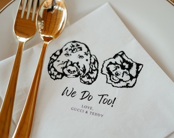 Personalized Pet Portrait Cocktail Napkins - Perfect for Weddings and Special Occasions! Custom White Coined Napkins