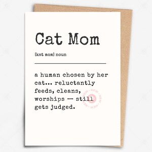 Tarjeta imprimible con frase "Mamá gata divertida" / Regalo para amantes de los gatos / Tarjeta con definición de gato sarcástico / Tarjeta imprimible con frase "Mamá gata sarcástica" / Regalo para mamá gata