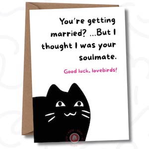 Cartão de casamento engraçado para melhor amiga | Cartão de gato para imprimir para a noiva ou o noivo | Cartão de casamento para melhor amiga ciumenta | Download digital | PDF