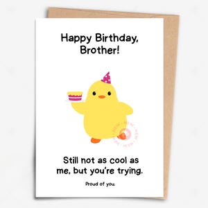 Cartão de aniversário engraçado para irmão | Download digital | Cartão de humor com uma garota fofa para irmão | Cartão de aniversário sarcástico para imprimir para irmão