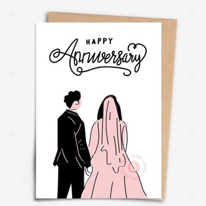 Tarjeta de aniversario elegante imprimible: tarjeta imprimible para novios. Descarga digital romántica para parejas, bodas y renovación de votos.