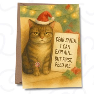 Biglietto di Natale con gatto / Biglietto di Natale divertente con gatto / Biglietto di auguri stampabile con gatto / Biglietto "Caro Babbo Natale, posso spiegare il gatto" / Biglietto di Natale / Regalo per gli amanti dei gatti