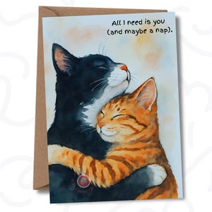 Cats Cuddling Card Funny Anniversary Card Valentines Day Card Wedding Card Cat Love Mother's Day Card Cat Cuddle Husband Gift for New Couple